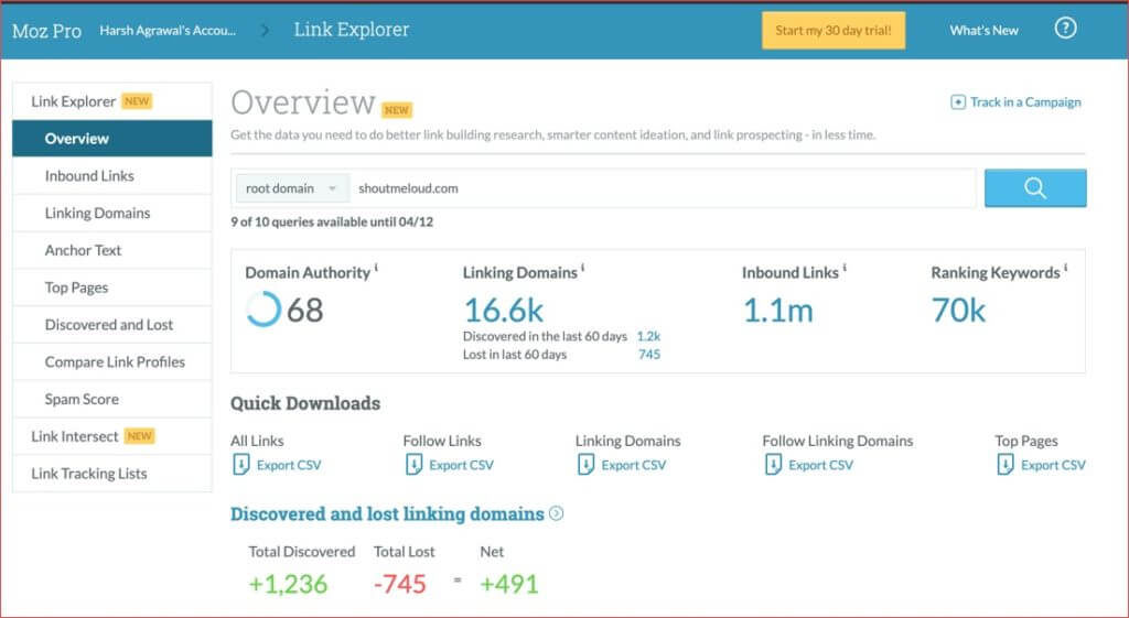 Moz Link Explorer